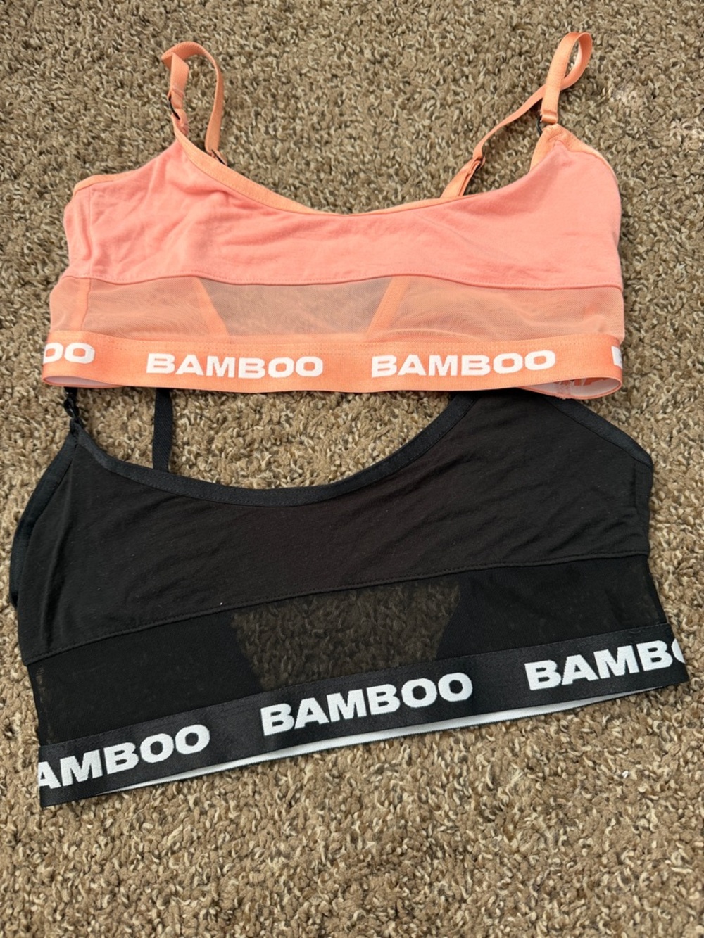 BAMBOO Coral Pink and Black Mesh Sports Bralettes